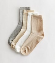 New Look 4 Pack Ribbed Neutral Ankle Socks